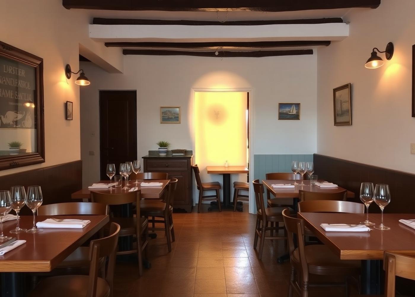 Comedor del restaurante El Poli con mesas de madera